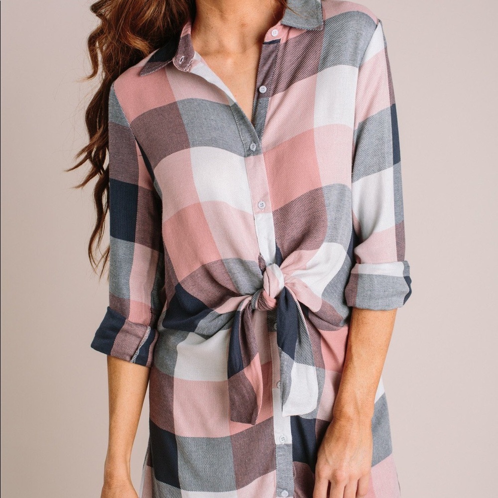 Morning Lavender Donna Plaid Shirt Dress